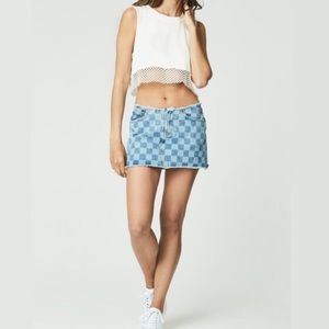 Carmar LF cutoff checkered jean miniskirt NWOT